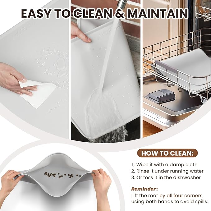 VIVAGLORY Dog Food Mat Flexmat Dog Bowl Mat, Placemat Food Tray with Raised Edges & Lip for Indoor Floor, Non Slip Waterproof Silicone Dish Placemat for Cat & Pet, S, Burgundy