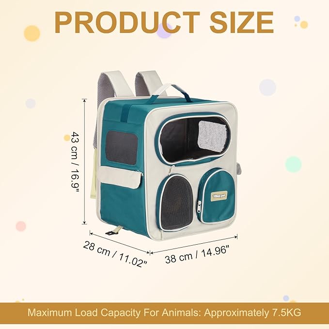 Pet Backpack Carrier, Portable and Ventilated, Nylon Dogs Cats and Small Animals Travel Bag 14.96", (Sea Blue, 1 Pcs), Intended for Hiking/Camping/Traveling