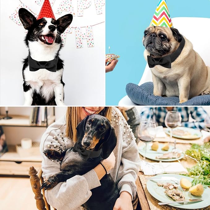 Segarty Bow Ties for Dogs Neck Girth 10.2-14.2in, Adjustable Black Bowtie Collar for Small Medium Dogs, Cat Tie Tuxedo Comfortable Pets Bow Grooming Accessory for Formal Wedding Holiday Birthday Party