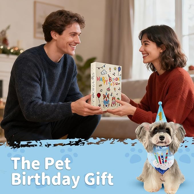 Dog & Cat Birthday Party Decorations Set Include Bandana, Adjustable Hat, Balloons, Happy Birthday Banner for Male and Female. Available for Small & Medium & Large Breeds (Blue)