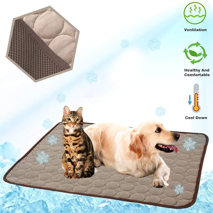 Washable Dog Cooling Mat - Ice Silk Pet Self Cooling Pad Blanket for Indoor & Outdoor Car Seats