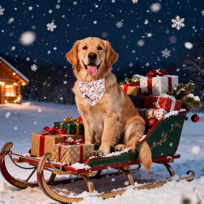Christmas Dog Bandana–Christmas Red & Green Plaid Triangle Scarf for Small Medium Large Dogs, Soft Cotton Pet Bib for Winter & New Year, Adjustable Dog Kerchief