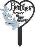 BUoonyer Stake Graves Cemetery Decorations - Brother Metal Memorial Grave Markers, Heart Graveyard Sympathy Plaque for Boy, Dove Remembrance Graveside Burial Decor Sign for Outdoor Outside Yard Garden