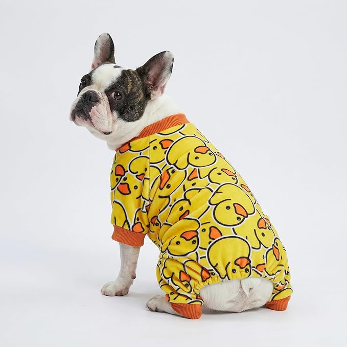 Fitwarm Funny Duck Dog Pajamas, Dog Winter Clothes for Small Dogs Girl, Lightweight Velvet Pet Jumpsuit, Cat Onesie, Yellow, XS