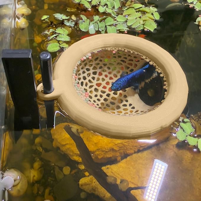 Fish Tank Floating Betta Hide，Betta or Shrimp Burrows and Hammock, Fish and Shrimp Feeder，Multifunctional Aquarium Accessories，Anchorable Location (Wood)