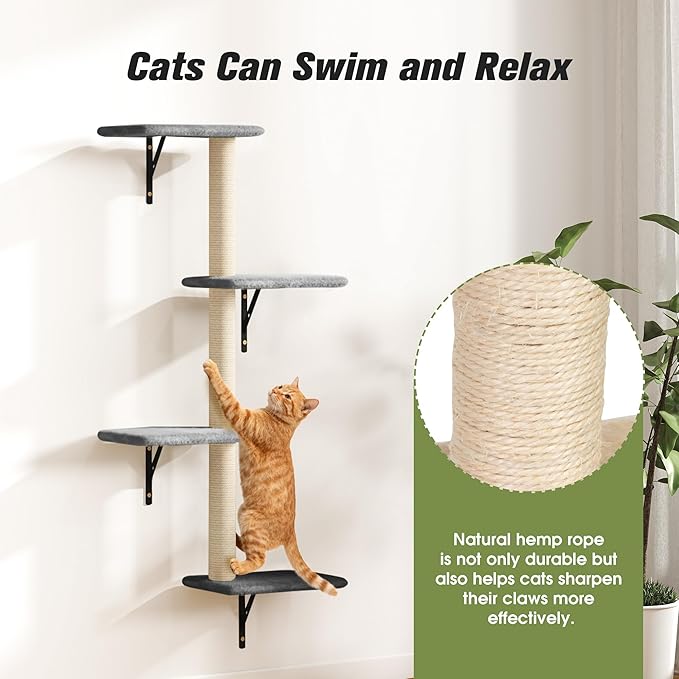 COZIWOW Wall Mounted Cat Furniture, Cat Wall Shelves and Perches, Floating Cat Shelves for Wall Set of 5 (Grey)