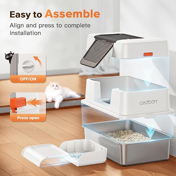 Stainless Steel Cat Litter Box with Lid,Large Enclosed High Side Metal Cat Litter Box with Pedals Suitable for Big Cats,Non-Sticky,Odor-Free,Easy to Clean ，Anti-Leakage(Silver)