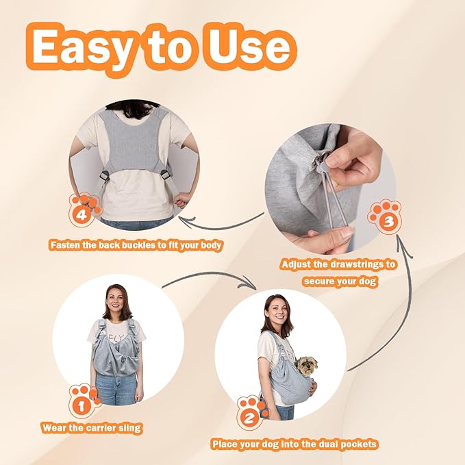 Dog Sling Carriers for Small Dogs,Carrier Sling for Cats and Pupp, Carrying Wrap Front Backpack Cat Sling,Adjustable Chest Pet Sling