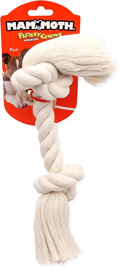 Mammoth Pet Products Dog,Flossy Chews 100-Percent Cotton White Rope Bone, Large, 14-Inch (10006V) (Pack of 2)