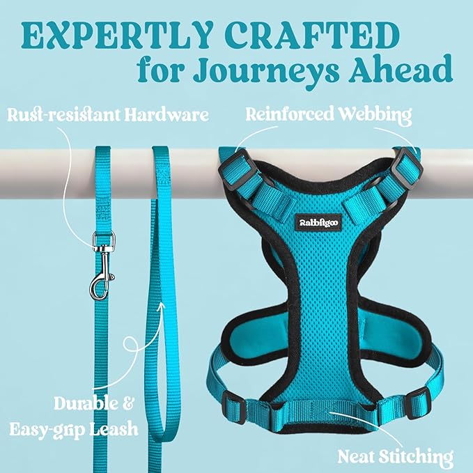 rabbitgoo Cat Harness and Leash for Walking, Escape Proof Soft Adjustable Vest Harnesses for Cats, Easy Control Breathable Reflective Strips Jacket, Teal, XS