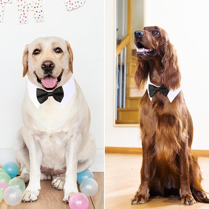 Segarty Dog Tuxedo Collar for Neck Girth 12.6-15.7in, Bow Tie Collar Black Bowtie with Handcrafted Adjustable White Formal Pet Cats Necktie Collars for Medium Large Boy Dog Wedding Grooming Birthday