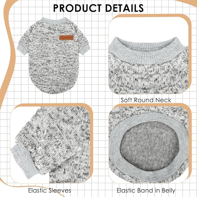3 Pack Dog Sweaters for Small Dogs Girl Boy Winter Fleece Clothes Warm Soft Dog Sweatshirt Outfit for Dogs Cats Pet Apparel