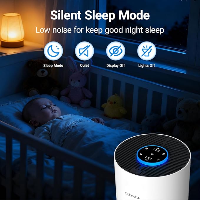 Air Purifiers for Bedroom Home, Cobectal Air Cleaner with H14 True HEPA 3-in-1 Filter for Room up to 1050 ft², Aroma Function, Sleep Mode, Portable Air Purifiers for Office, Dorm, RVs, White