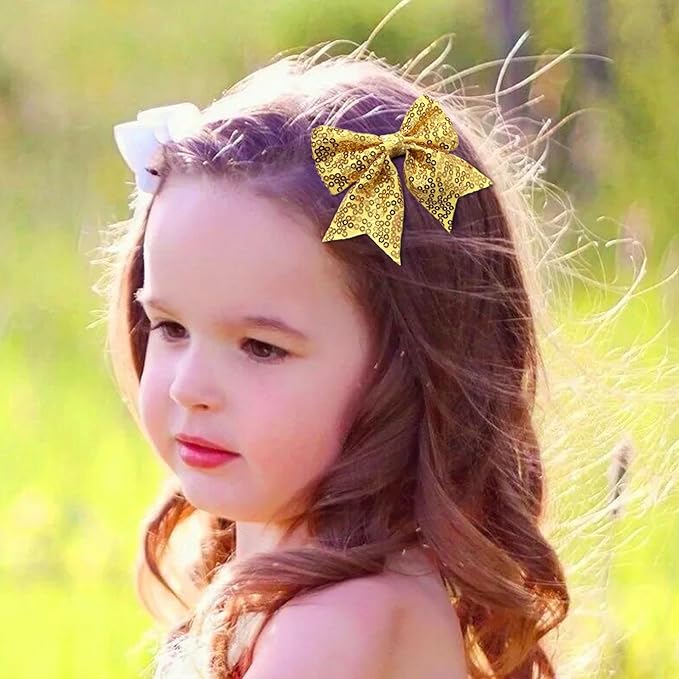 3-inch Sequined Bow Hair Clips For Baby Girls, Toddler, Kids and Young Women Birthday Party Wedding Christmas Occasions Pet Accessories Set of 2 (Black)