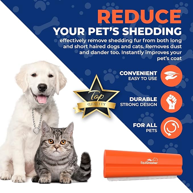 EasyGroomer Deshedding Brush for Dogs & Cats – Undercoat Grooming Tool for Short & Long Hair, Removes Loose Fur & Dirt, Reduces Shedding for Small & Large Pets, Orange