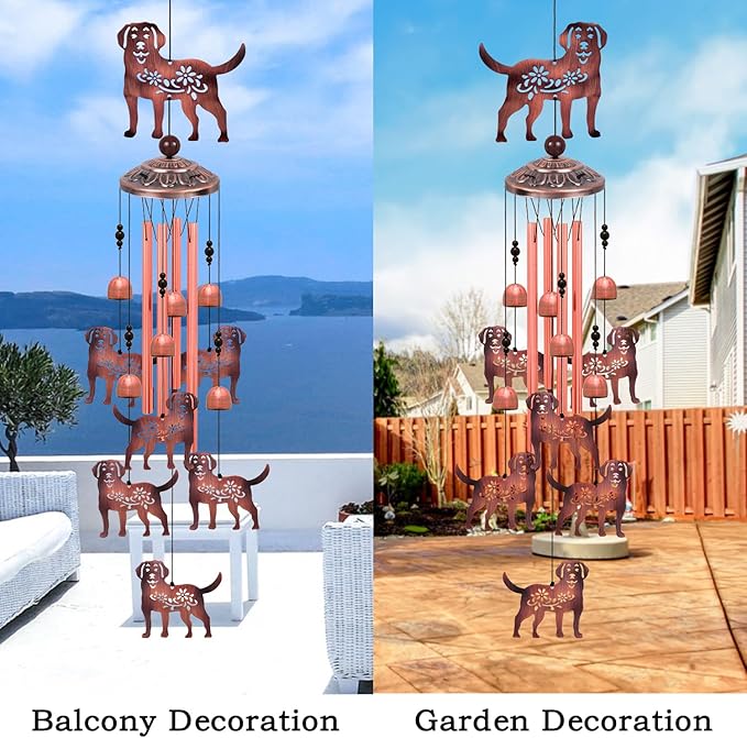 Outdoor Dog Wind Chimes, Gifts for Mom & Grandma & Woman & Family & Neighbor, Dogs Decoration for Home,Garden,Balconies,Room,Patio,Indoor, Mobile Wind Catcher, Memorial Windchime, Blessing Wind Bells