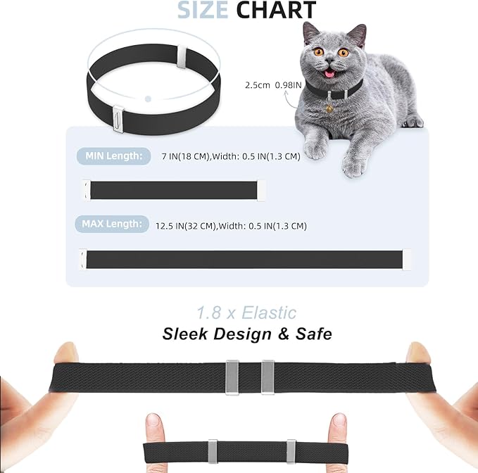 Cat Collar with Bell, Nylon, 7-12 Inch Adjustable, Soft None Breakaway Lightweight Collar for Girl Boy Kitten Black