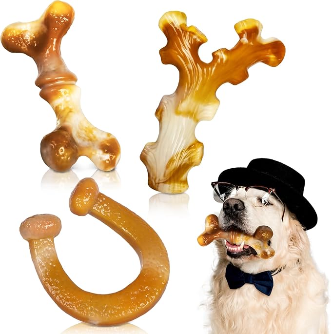 Heavy Duty Chew Toys 3 Pack for Aggressive Chewers - Dog Toys for Large Dogs, Teeth Cleaning & Boredom Relief, Long-Lasting Mental Stimulation Puppy Chews