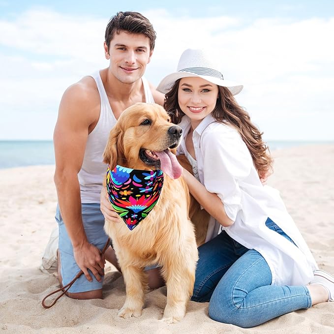 Whaline 2Pcs Mexican Dog Bandana Cinco De Mayo Fiesta Cotton Pet Scarf Double-Sided Adjustable Black Floral Pet Neckerchief for Small Medium Large Cat Dog Carnival Accessories
