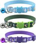 3 PCS Breakaway Cat Collar with Bell, Moon Cat Collar Adjustable Cute Kitten Collars Soft for Cat Puppy 7-10.2in (Blue Green Purple)