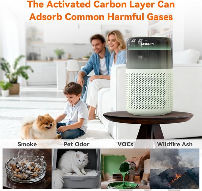 AIRROMI HEPA Air Purifier for Bedroom&Home,Pet Air Purifier for Home Pets,Removes Pet Odor,Cat Litter Smell,Dust,Smoke&Allergies,Quiet Room Air Purifier with Scents,360°Air Cleaner,A2005 Green