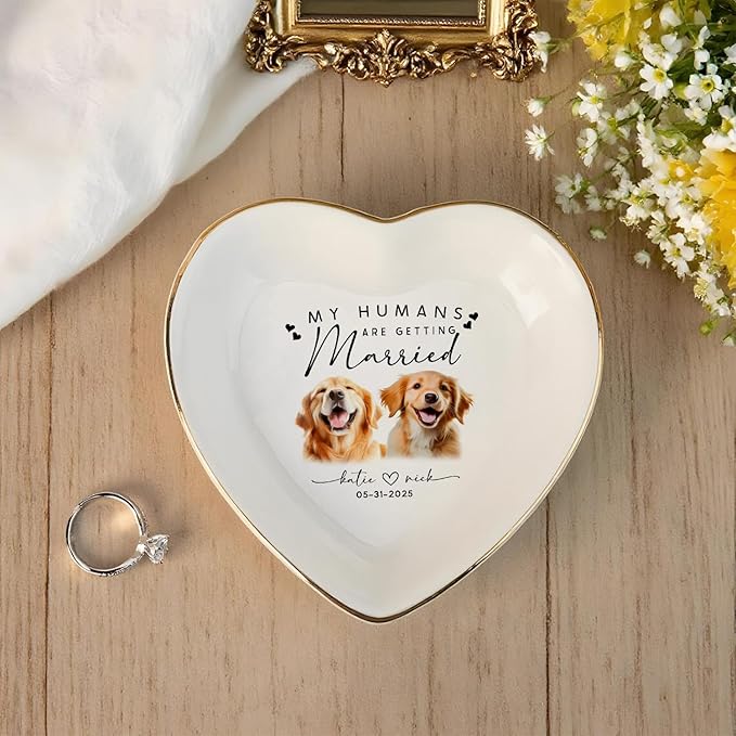 Custom Pet Portrait Watercolor Ring Dish, My Humans Are Getting Married Jewelry Tray, Ring Dish Engagement Gift for Newly Engaged Wedding Gift for Wife Her Fiance Bestie Bride To Be Newlyweds