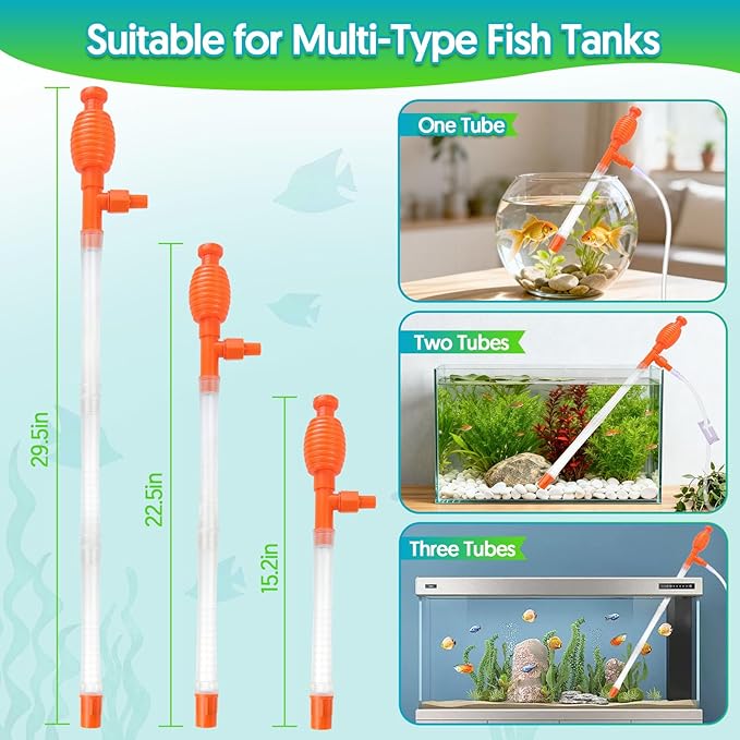 Fish Tank Cleaner Gravel Vacuum for Aquarium Water Changer Aquarium Siphon with Double Sided Sponge Brush Algae Scraper Fish Tank Cleaning Kit for Cleaning Gravel & Sand (Orange)