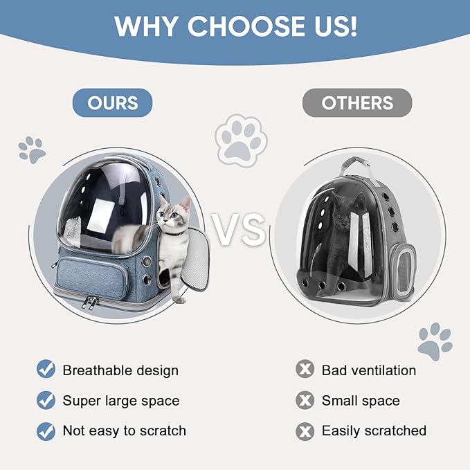 Cat Backpack Carrier, Breathable Cat Bubble Backpack for Kitty & Small Dog, Large Space Cat Carrier Backpack, Foldable Airline Approved Carrier for Trip Vet Travel up to 18lbs（Blue）