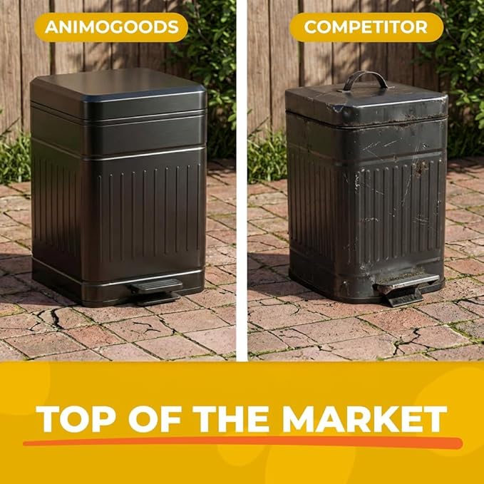 Small Dog Poop Trash Can Outside, 1.3 Gal Stainless Steel Dog Waste Trash Can, Waterproof Small Poop Bucket Outdoor with Lid, Poop Pail for Dogs, Dog Poop Bin Outdoor with Odor Control (Black)