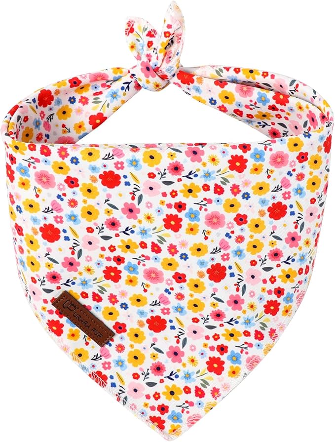 Floral Dog Bandana, UP URARA PUP Flowers Triangle Bid Scarf for Medium Large Dogs, Cotton Kerchief for Girl Boy Puppies, Cute Spring Blossom Bandana,S
