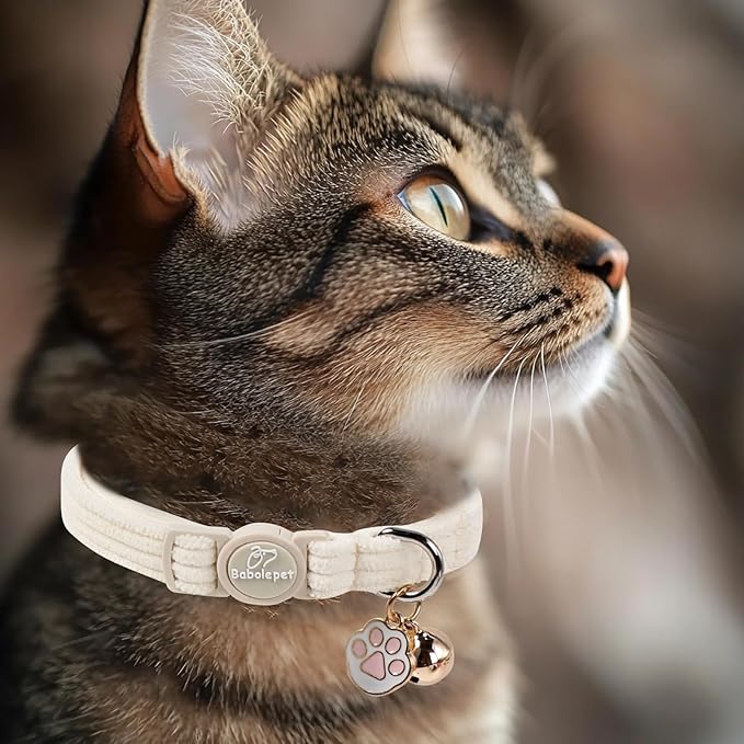 2 Pack Corduroy Cat Collars - Cute Breakaway Cat Collar with Bell and Paw Pendant, Soft Adjustable Fall Winter Kitten Collars for Girl Boy Cats, Yellow&White