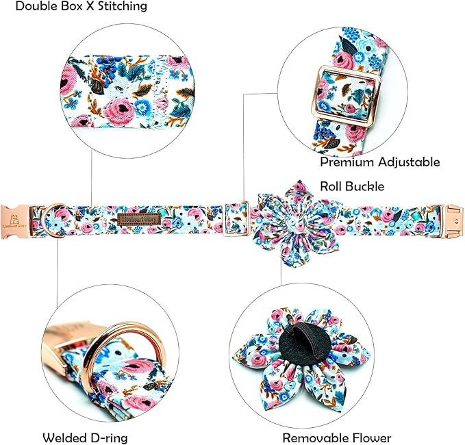 Lionheart Glory Floral Dog Collar - Cute, Soft & Durable Adjustable Collar for Small Dogs