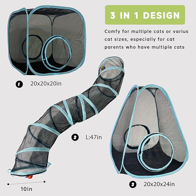 Outdoor Cat Enclosures, Cat Tunnels Tents Cubes for Indoor Cats with Play Ball, Collapsible Outside Playpen Tunnel for Kitty, Rabbit, Puppy and Small Animals