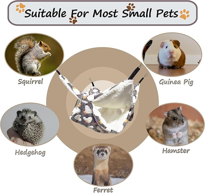 Cat Hammock for Cage, Soft Warm Hanging Bed for Kitten, Guinea Pig, Ferret, Rat, Chinchilla and Other Small Pets, Cozy Bunkbed 13.39"x13.39", Love Coffee Pattern