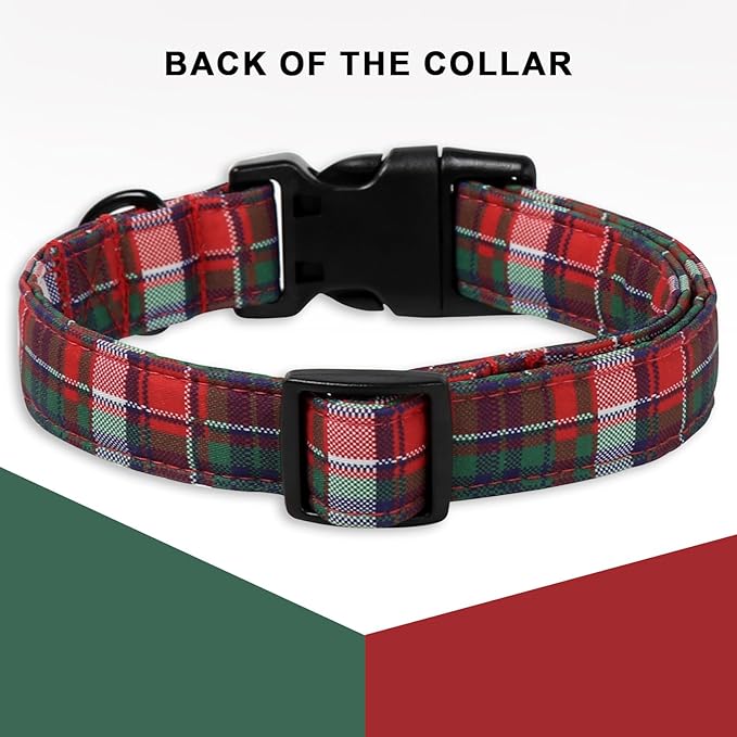 Christmas Dog Collar, Unique Style Paws Red Green Grids Dog Collar for Christmas Comfortable Red Pet Collar with Lightweight Plastic Buckle for Holiday, Fancy Dog Gift