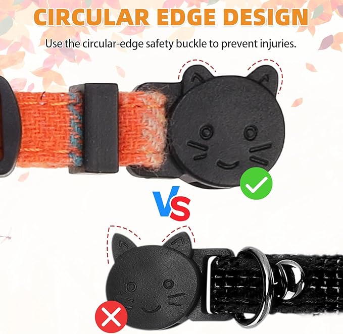 KOOLTAIL Cat Collar Breakaway with Bowtie and Bells, 2 Pack Cute Kitten Collars for Boys & Girls, Classic Plaid Design with Safety Buckle Adjustable for Small Large Cats Puppy,Yellow & Orange