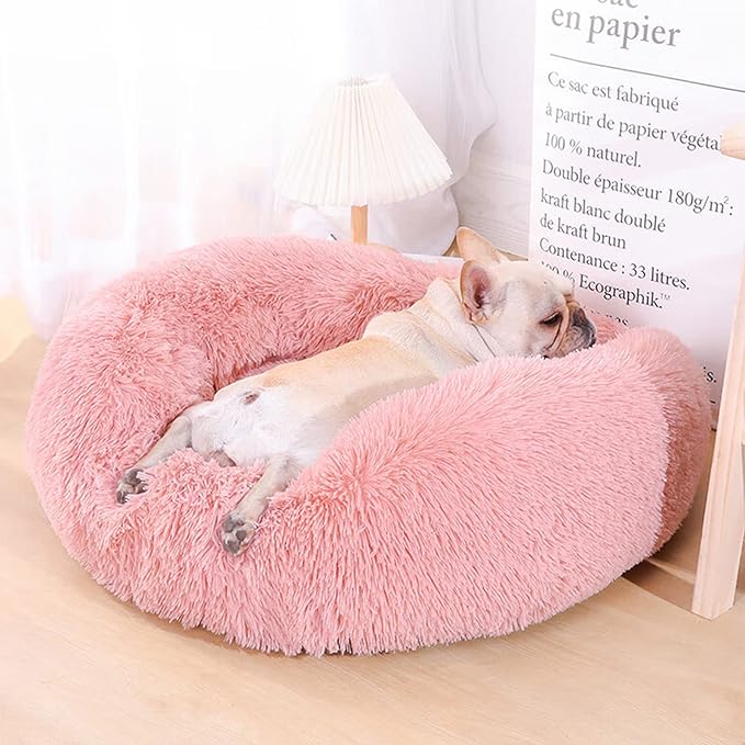 Nisrada Dog Bed for Small Medium Large Dogs, 27 inch Calming Dogs Bed, Washable-Round Cozy Soft Pet Bed for Puppy and Kitten with Slip-Resistant Bottom