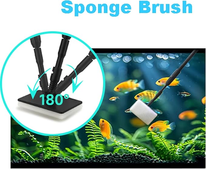 Carefree Fish 4IN1 Aquarium Cleaning Tools Long Handle Adjustable Length 18~24Inch Fish Tank Cleaner Kit Algae Scraper Scrubber Brushes Set