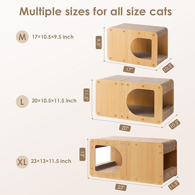 EHEYCIGA Cardboard Cat Scratcher House, 23-Inch Corrugated Cat Scratcher for Indoor Cats, Extra Large Scratching Board Pad, Brown