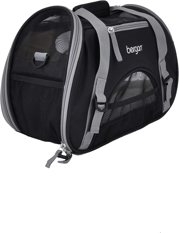 Coastal Pet Bergan Comfort Carrier - Breathable Travel Carrier for Dogs & Cats - Black & Grey, 16" x 8" x 11"