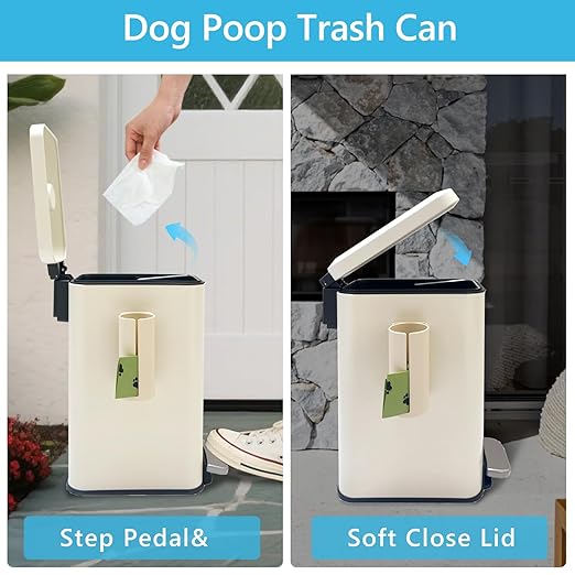 Dog Poop Trash Can Outside with Magnetic Bag Dispenser-Metal Dog Waste Container Odor Control- Rust Proof& Waterproof-Outdoor Waste Trash Can with Lid-Garbage Can&Foot Pedal-Pet Poop Bucket Soft Close