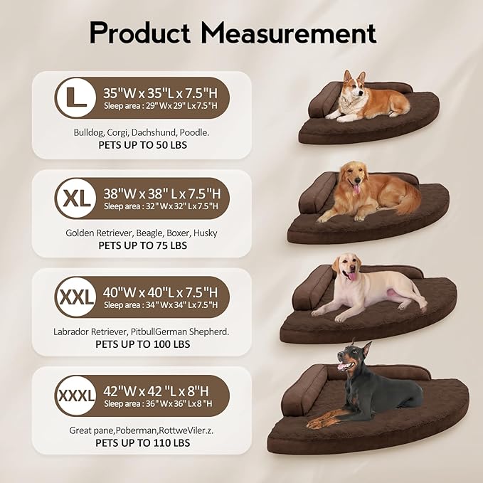 Large Orthopedic Dog Bed with Sides XXXL Dog Beds with Removable Washable Cover Non-Slip Waterproof Pet Bed for Extra Large Dogs - Brown XXXL
