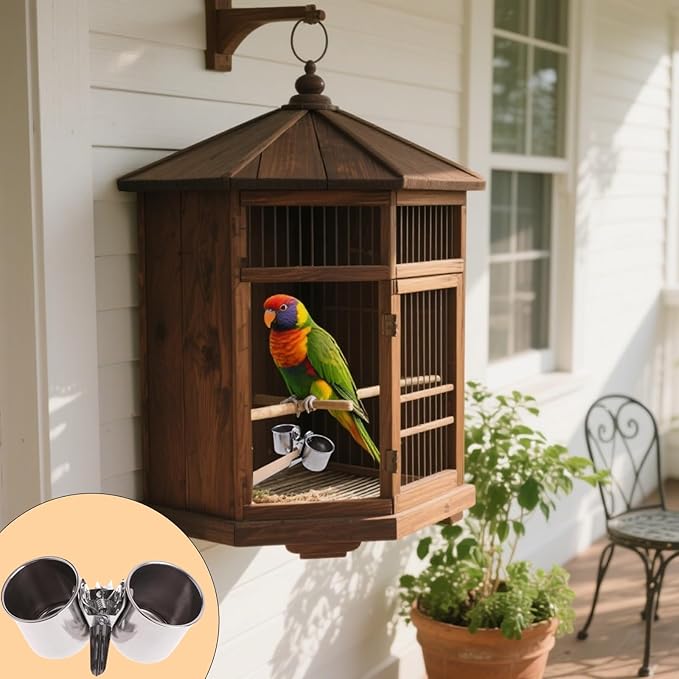 2 PCS Stainless Steel Bird Bowls with Clamp Bird Cage Feeder and Water Dish Set Anti Spill Easy Clean Food Bowls for Parrot Small Animal Carrier Backpack Accessories