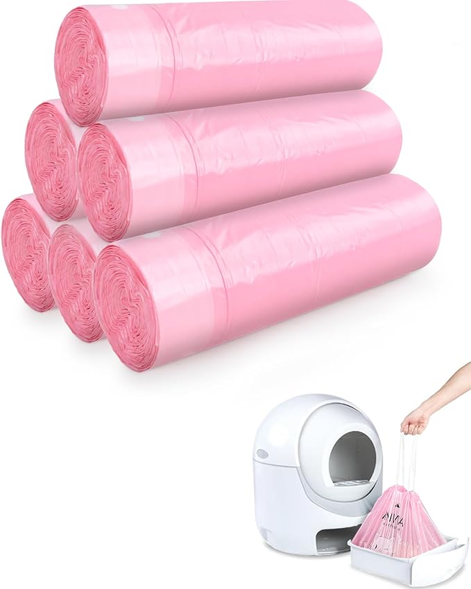 ANWA 120 Count Cat Litter Box Liners for Automatic Cat Litter Box and Litter Box Robot 4/5, Heavy-Duty, Extra Thick, Economy Bulk Pack, Pink