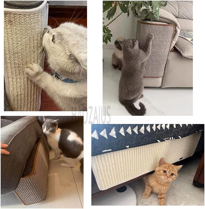 HAOZAIKEJI Cat Scratcher Mat Sofa Protector Natural Sisal Cat Scratching Mat Cat Scratch Couch Cover Heavy Duty Couch Guard Scratch Pad for Grinding Claws Protecting Furniture (Thicken Beige Long)