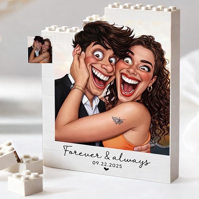 NAZENTI Custom Photo Building Block gifts for Valentines, Personalized Couple Photo Caricatures Block for Him Husband, Couple Puzzle Gift, Birthday Present For Her, Home Decor with Image