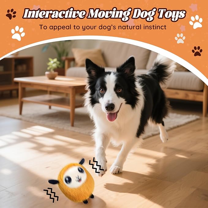 Interactive Moving Dog Toys, 2025 Upgraded Jumping Squeaky Moving Dog Ball, Rechargeable Plush Chew Toys for Small/Medium/Large Dogs to Keep Them Busy (Orange)