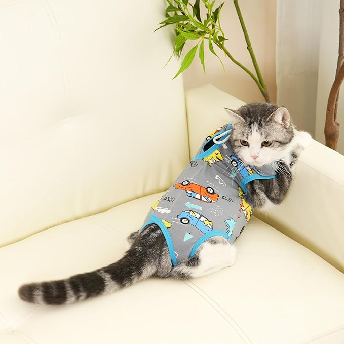 Cat Recovery Suit Cat Onesie for Cats After Surgery Female Male Spay Kitten Neuter Surgical Bodysuit Post Surgery Cone of Shame Alternative Anti Licking (Gray, Small)