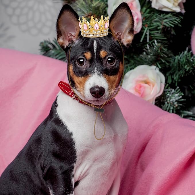 Abbylike Pet Rhinestone King Crown, Queen Crown for Birthday New Year Costume for Small Dog Cat Cosplay Party Accessories Adoption Celebration Wedding Birthday Photos Prop Costume(Pink,Small)