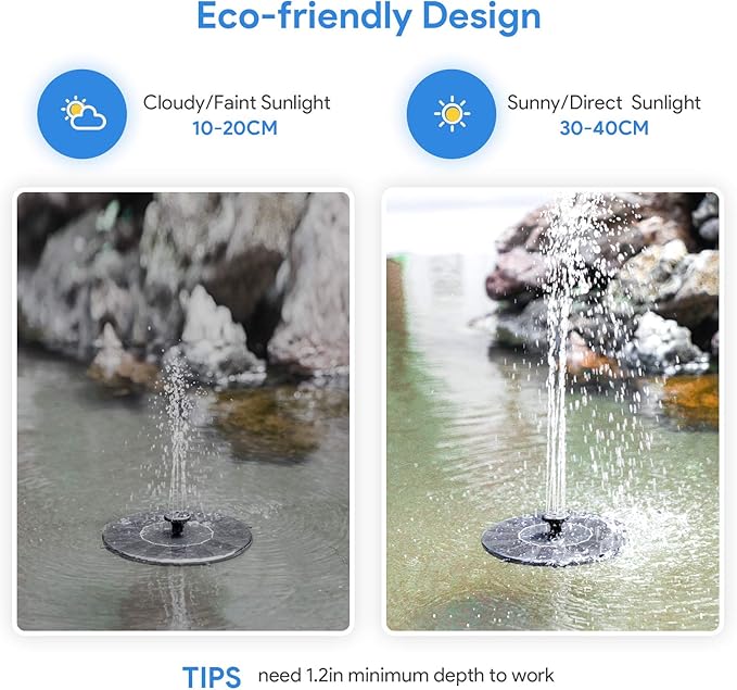 Solar Fountain, Floating Solar Powered Water Fountain Pump for Bird Bath, Garden, Pond, Pool, Outdoor (1W)